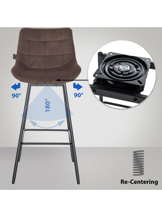 Set van 4 Weston draaibare fluwelen barkrukken, bruin Set van 4 Weston draaibare fluwelen barkrukken, bruin