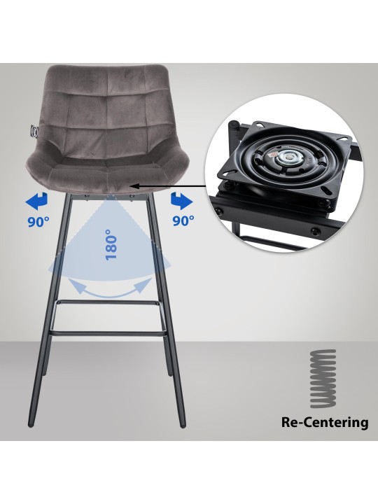 Set van 4 Weston draaibare fluwelen barkrukken, grijs Set van 4 Weston draaibare fluwelen barkrukken, grijs