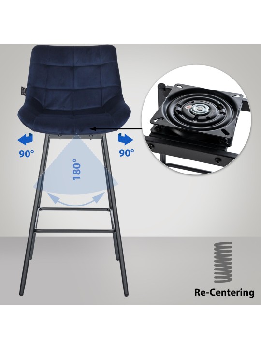 Set van 4 Weston draaibare fluwelen barkrukken, blauw Set van 4 Weston draaibare fluwelen barkrukken, blauw