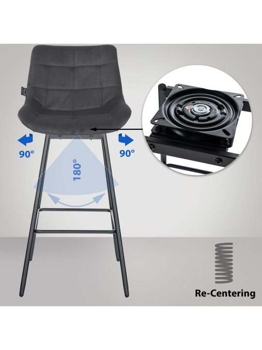 Set van 4 Weston draaibare fluwelen barkrukken, donkergrijs Set van 4 Weston draaibare fluwelen barkrukken, donkergrijs