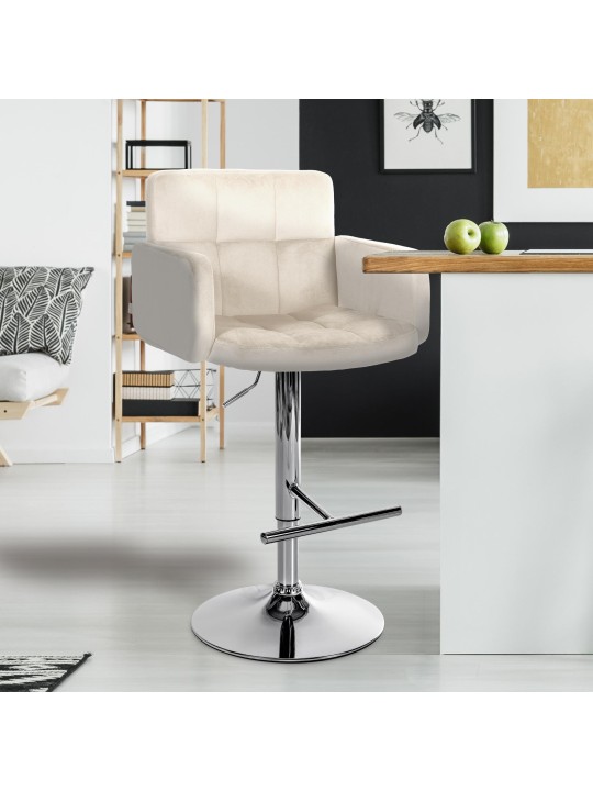 Set van 2 barkrukken Los Angeles fluweel chroom, crème