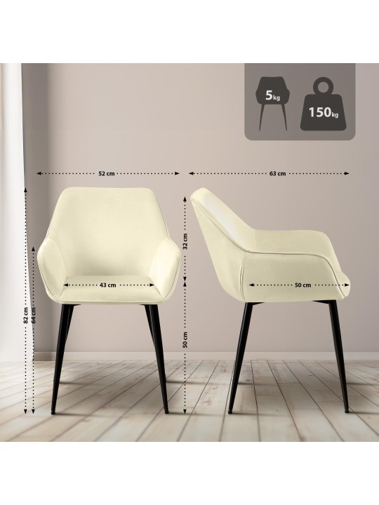 Eetkamerstoel Vessa fluweel, crème