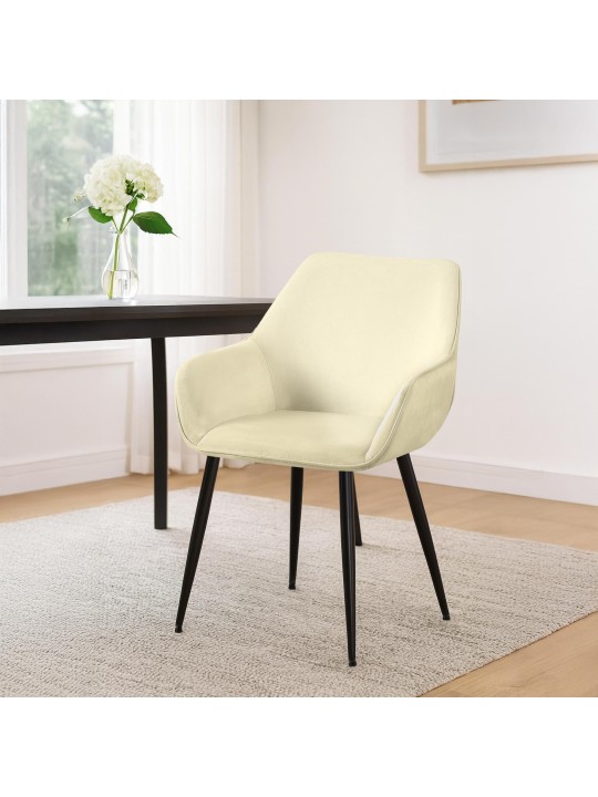 Set van 2 eetkamerstoelen Vessa fluweel, crème