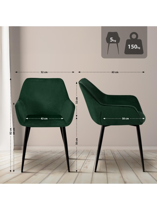 Eetkamerstoel Luena fluweel, groen