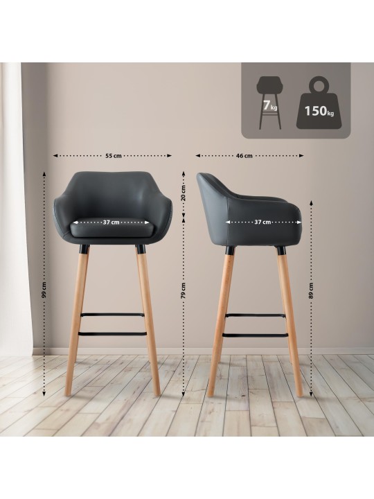 Set van 2 barkrukken Grant kunstleer, grijs