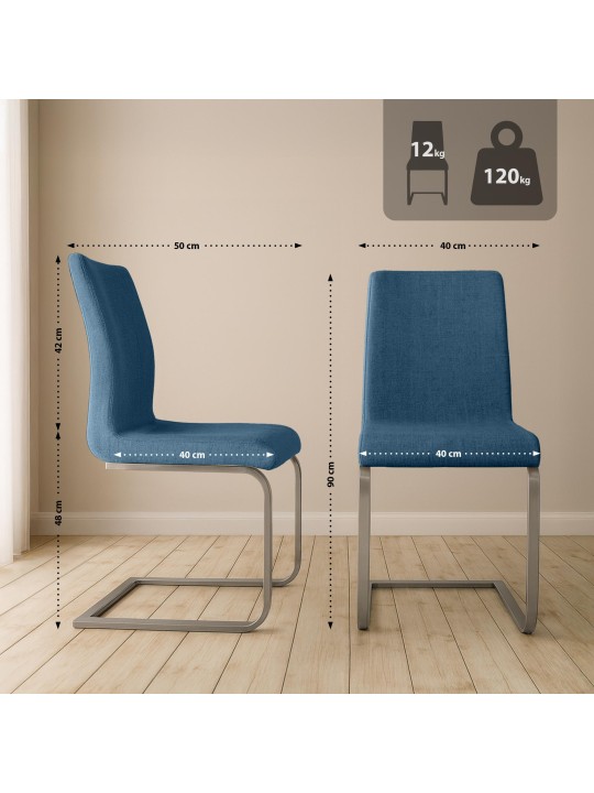 Set van 2 eetkamerstoelen Belfort stof, blauw Set van 2 eetkamerstoelen Belfort stof, blauw