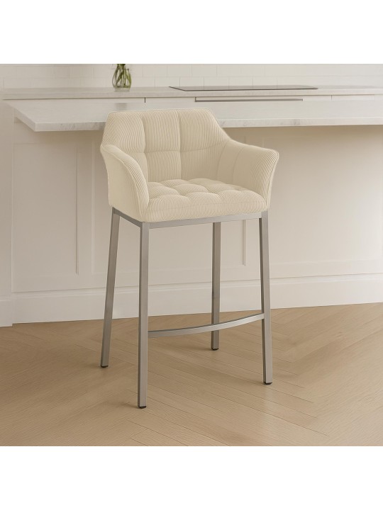 Barkruk Damaso E Cord met 4-poots frame, crème