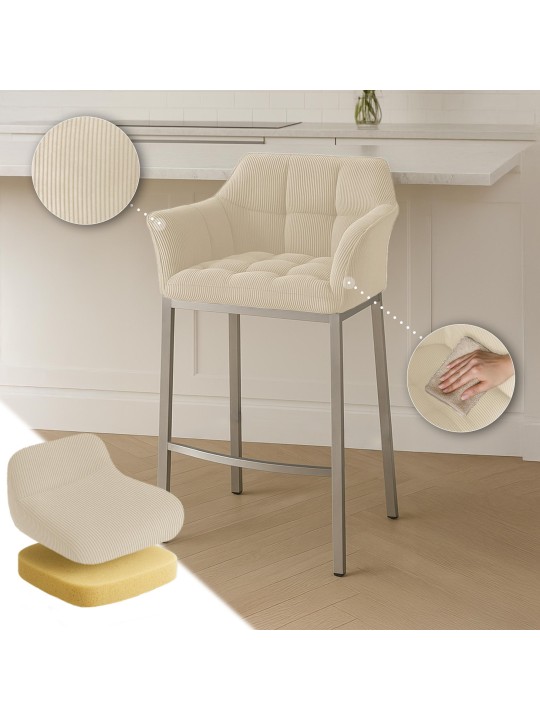 Barkruk Damaso E Cord met 4-poots frame, crème