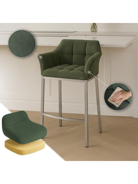 Barkruk Damaso E Cord met 4-poots frame, groen Barkruk Damaso E Cord met 4-poots frame, groen