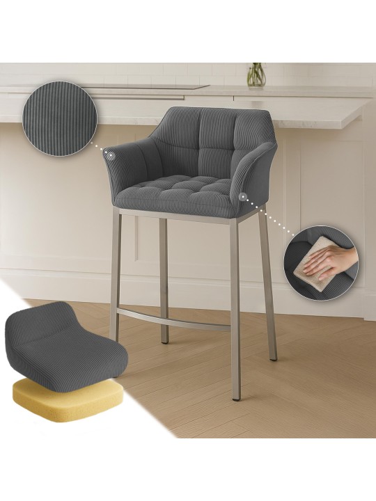 Barkruk Damaso E Cord met 4-poots frame, grijs Barkruk Damaso E Cord met 4-poots frame, grijs