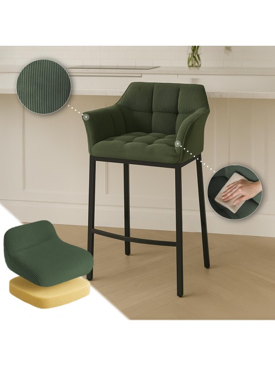 Barkruk Damaso B Cord met 4-poots frame, groen Barkruk Damaso B Cord met 4-poots frame, groen