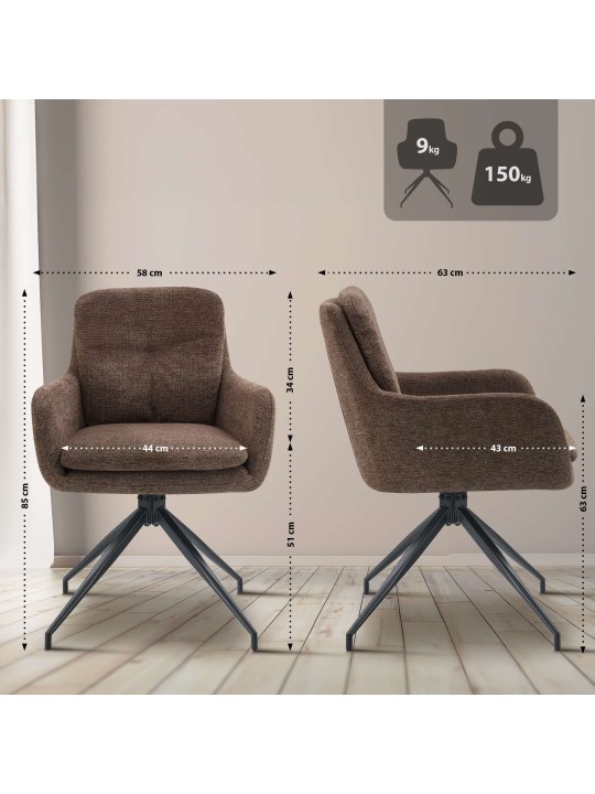 Set van 2 eetkamerstoelen Pickett stof, bruin