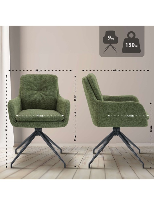 Set van 2 eetkamerstoelen Pickett stof, groen