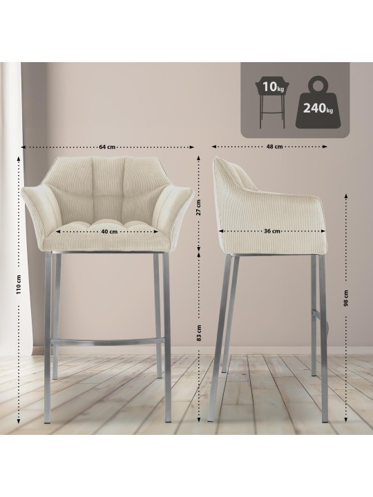 Barkruk Damaso E Cord met 4-poots frame, crème