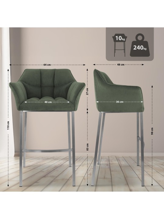 Barkruk Damaso E Cord met 4-poots frame, groen Barkruk Damaso E Cord met 4-poots frame, groen
