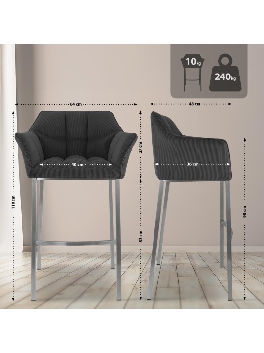 Barkruk Damaso E Cord met 4-poots frame, donkergrijs Barkruk Damaso E Cord met 4-poots frame, donkergrijs
