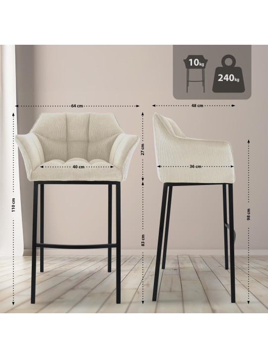 Barkruk Damaso B Cord met 4-poots frame, crème Barkruk Damaso B Cord met 4-poots frame, crème