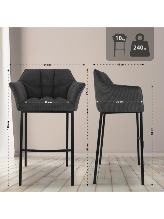 Barkruk Damaso B Cord met 4-poots frame, donkergrijs Barkruk Damaso B Cord met 4-poots frame, donkergrijs
