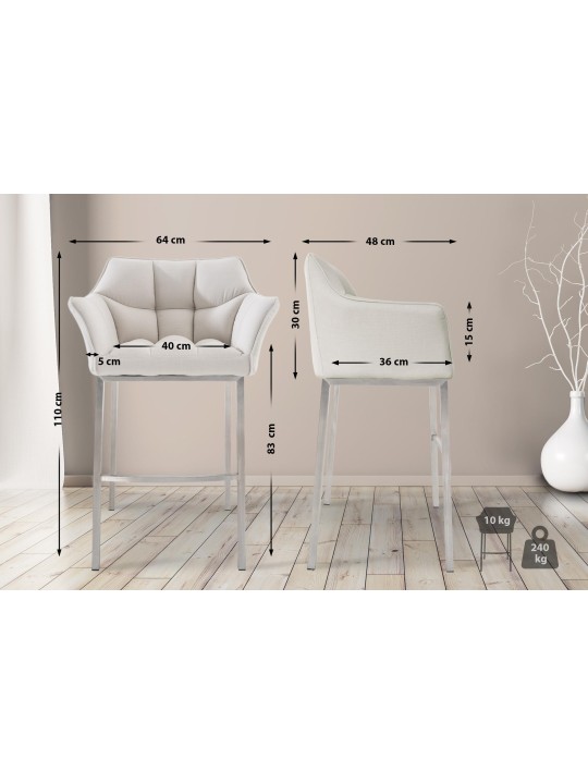 Barkruk Damaso E stof met 4-poots frame, wit