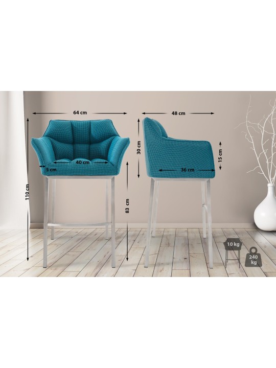 Barkruk Damaso E stof met 4-poots frame, turquoise Barkruk Damaso E stof met 4-poots frame, turquoise