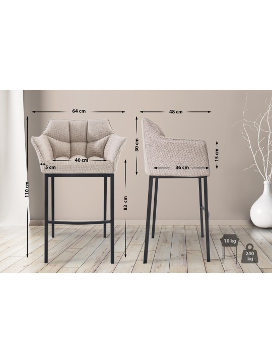 Barkruk Damaso B stof met 4-poots frame, ivoor Barkruk Damaso B stof met 4-poots frame, ivoor