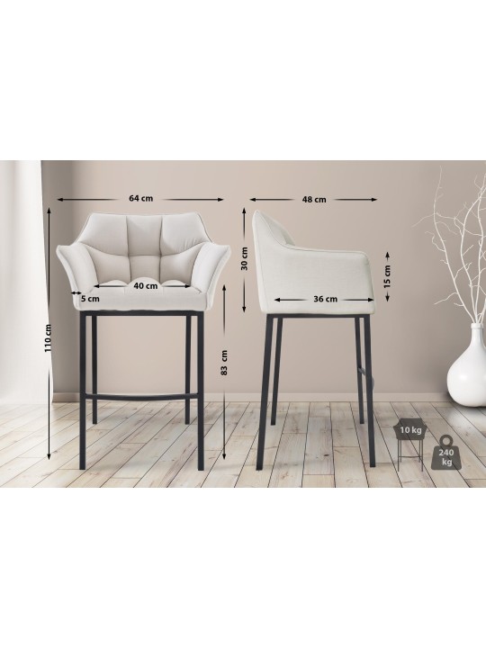 Barkruk Damaso B stof met 4-poots frame, wit