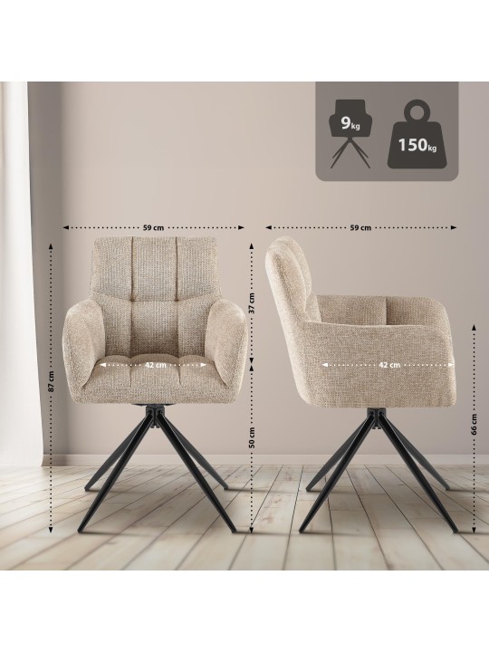 Set van 2 eetkamerstoelen Jonah stof, lichtbruin