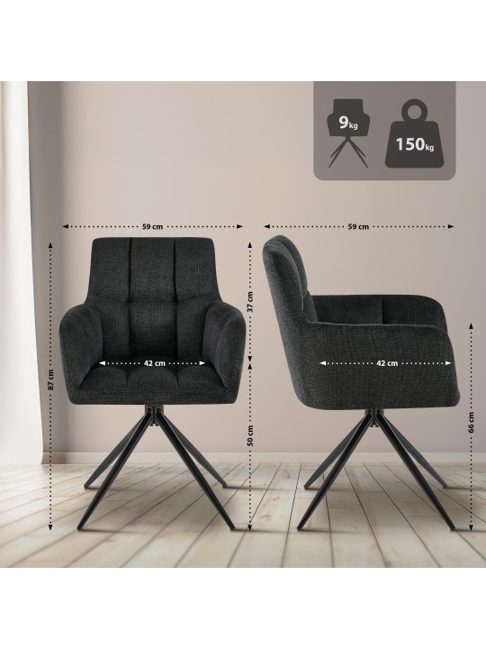 Set van 2 eetkamerstoelen Jonah stof, zwart