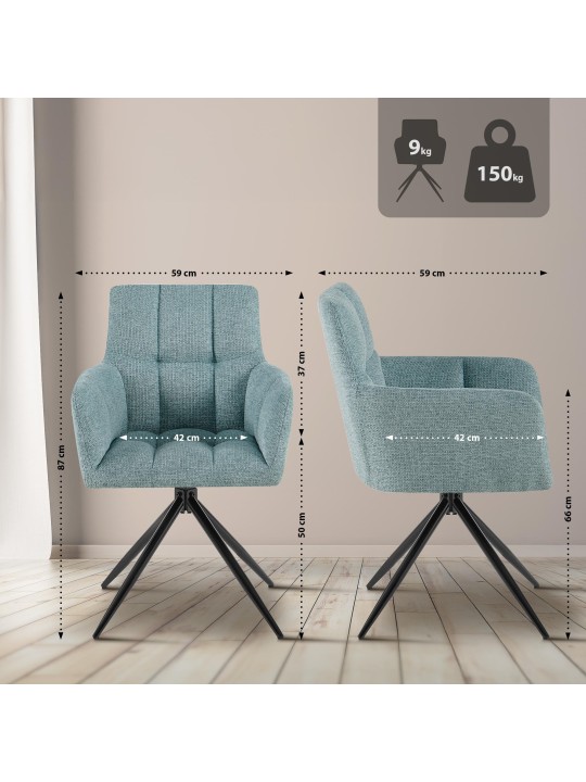 Set van 2 eetkamerstoelen Jonah stof, turquoise