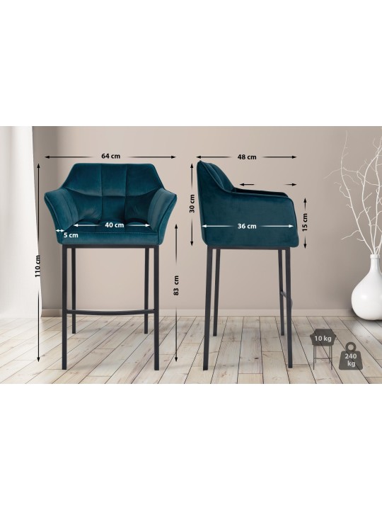 Barkruk Damaso B fluweel met 4-poots frame, groen