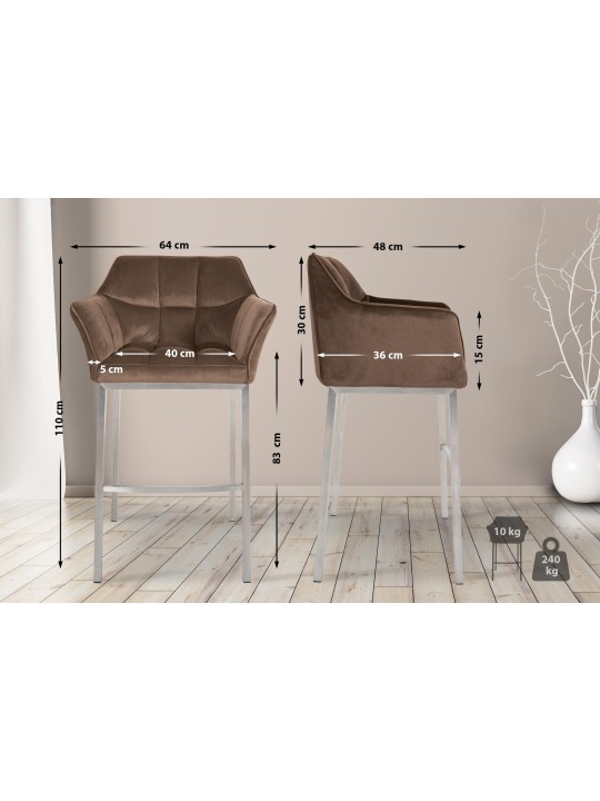 Barkruk Damaso E fluweel met 4-poots frame, bruin