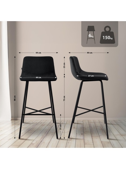 Barkruk Altona fluweel, zwart