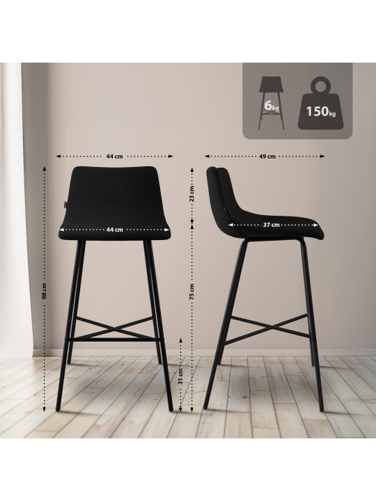 Barkruk Altona stof, zwart