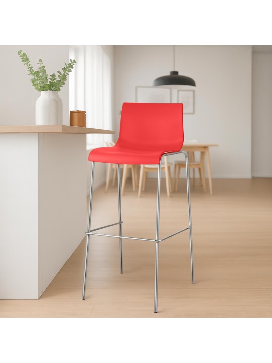 Set van 2 barkrukken Hoover kunststof 4-poots frame chroom, rood