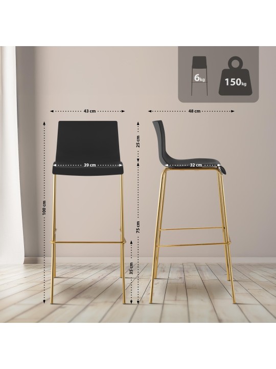 Set van 2 barkrukken Hoover kunststof 4-voet goud, zwart