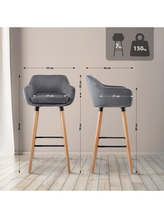 Set van 2 barkrukken Grant fluweel, grijs