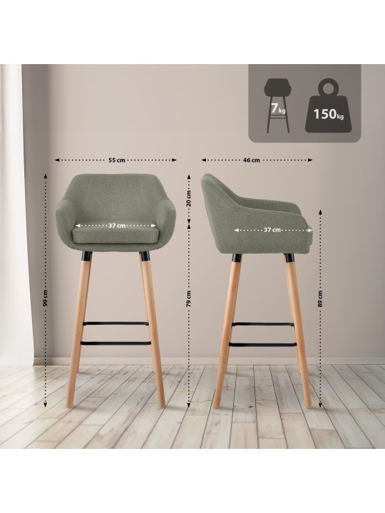 Set van 2 barkrukken Grant stof, lichtgrijs