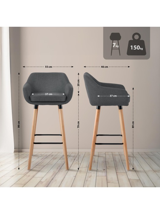 Set van 2 barkrukken Grant stof, donkergrijs